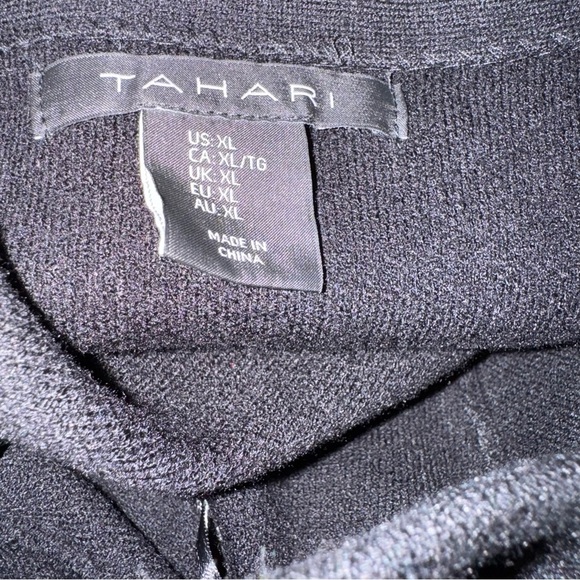 Tahari Black and White Crew Neck Sweater with Striped Cuffs - Picture 5 of 6